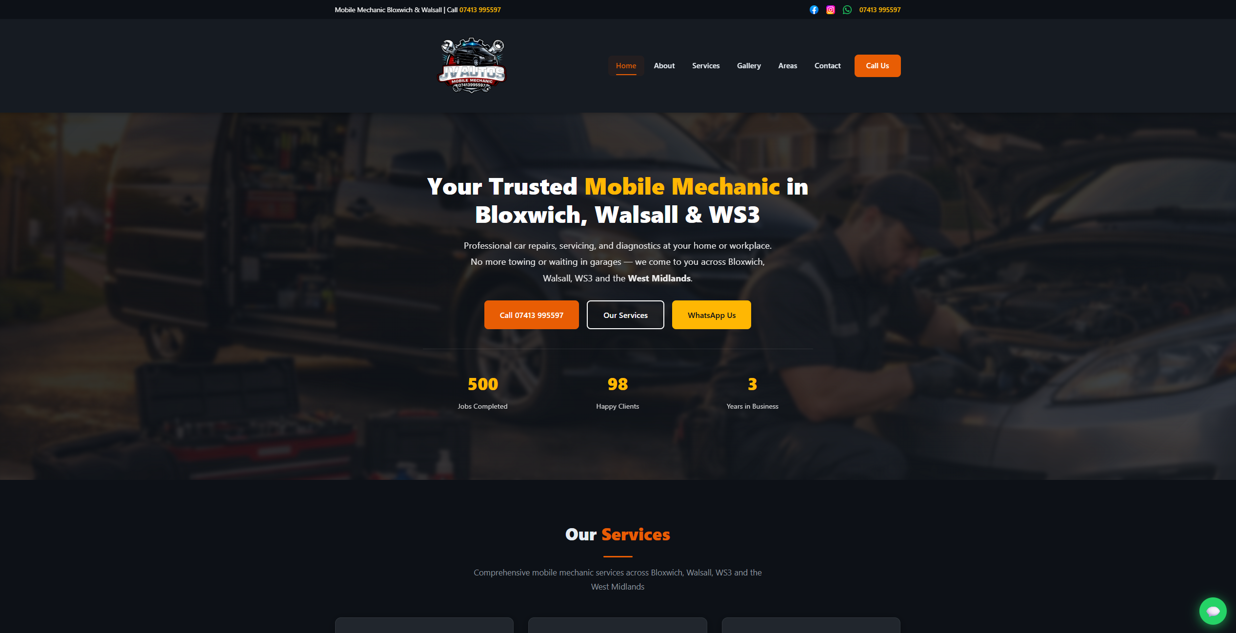 JV Autos mobile mechanic website design by Boyzeth Solutions